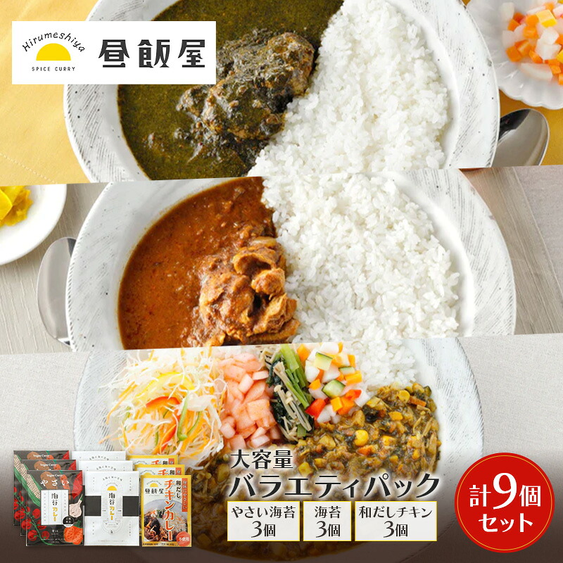 【ふるさと納税】大容量バラエティパック 9個セット（やさい海苔3個、海苔3個、和だしチキン3個） カレー やさい海苔カレー 海苔カレー 和だしチキンカレー 辛さ抑えめ レトルト 湯煎 電子レンジ 簡単 おいしい 昼飯屋 東京都 大田区