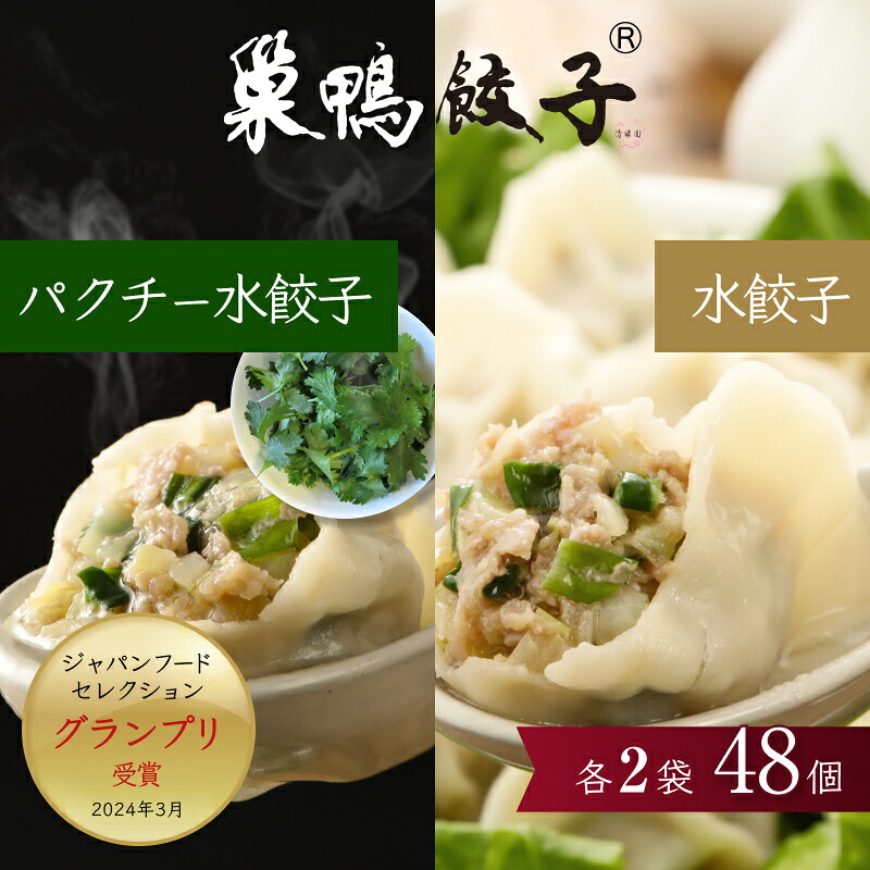 【ふるさと納税】餃子 水餃子 巣鴨餃子 水餃子とパクチー水餃子の組み合わせ 各2袋 48個 清緑園 ぎょうざ ギョウザ セット もちもち パクチー 冷凍餃子 国産素材 お取り寄せ ギフト 冷凍 中華料理 おつまみ おかず 総菜 |東京都豊島区