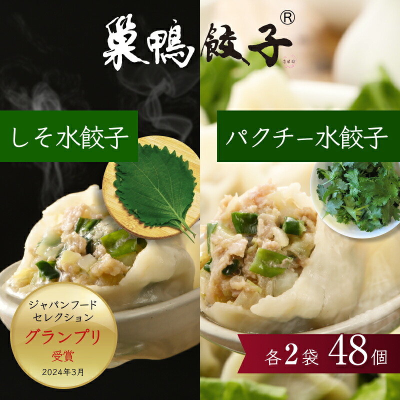 【ふるさと納税】餃子 水餃子 巣鴨餃子 パクチー水餃子としそ水餃子の組み合わせ 各2袋 48個 清緑園 ぎょうざ ギョウザ セット しそ パクチー 冷凍餃子 国産素材 お取り寄せ ギフト 冷凍 中華料理 おつまみ おかず 総菜 |東京都豊島区