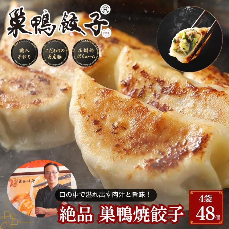 【ふるさと納税】巣鴨餃子 箸が止まらない！ 絶品 焼餃子 4袋 48個 餃子 ぎょうざ ギョーザ 冷凍 焼き餃子 おかず おつまみ お取り寄せ 豊島区 東京都｜東京都豊島区