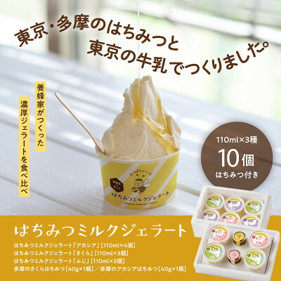 【ふるさと納税】はちみつミルクジェラート10個セット(はちみつ2種各1瓶付き)【配送不可地域：離島】【1477521】