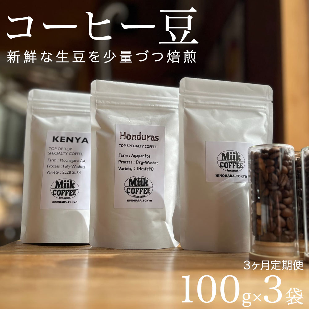 【ふるさと納税】【3ヶ月定期便】Miik COFFEE スペシャルティコーヒー豆 100g 3点セット | 定期便 珈琲豆 コーヒー豆 コーヒー スペシャリティコーヒー 珈琲 東京 檜原村｜東京都檜原村