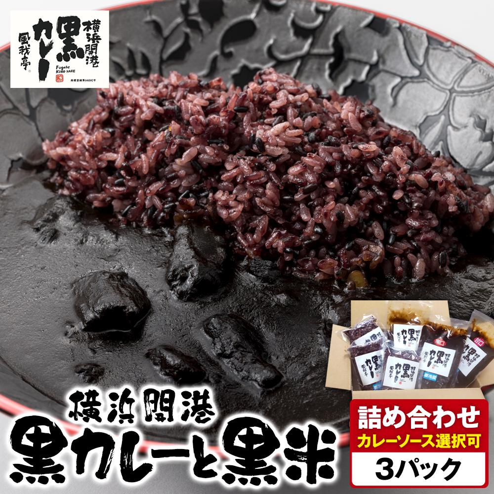 【ふるさと納税】風我亭の横浜開港黒カレーと黒米の詰め合わせ　3パック【カレーソース選択可能】 | 食品 加工食品 人気 おすすめ 送料無料｜神奈川県横浜市
