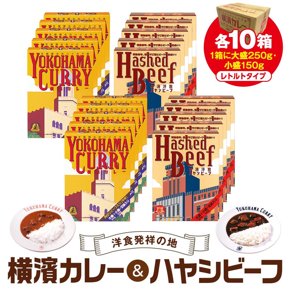 【ふるさと納税】洋食発祥の地　横濱カレー＆ハヤシビーフセット各10箱（1箱に大盛250g・小盛150g） | 食品 加工食品 人気 おすすめ 送料無料 30,550円