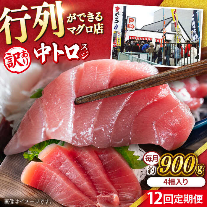 【ふるさと納税】【全12回定期便】【訳あり】天然 本まぐろ 中トロ 計約900g (4柵入り) マグロ 定期 鮪 まぐろ 中とろ 刺身 定期便 横須賀 規格外 【横須賀商工会議所 おもてなしギフト事務局（本まぐろ直売所 横須賀本店）】[AKAK070]｜神奈川県横須賀市