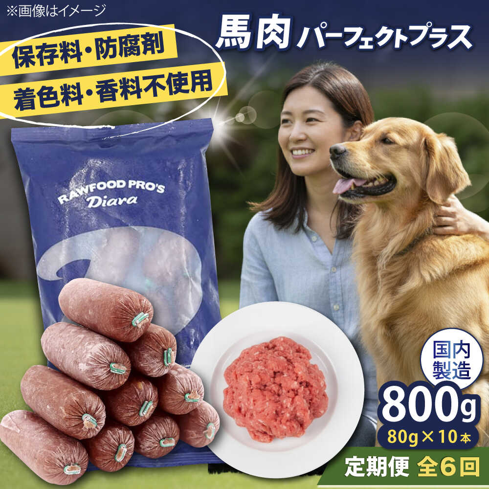 【ふるさと納税】【全6回定期便】【犬猫用・ペット用】馬肉パーフェクトプラス　800g×1袋(80g×10本)　ペットフード　馬肉ペットフード　【ディアラ】[AKGU006]