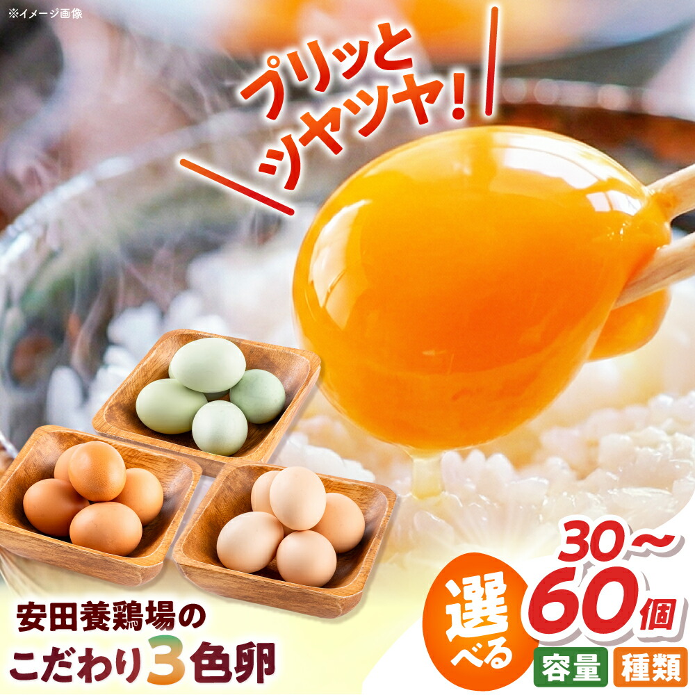 【ふるさと納税】卵 30個～60個 割れ保証付き 【選べる種類と個数！】安田養鶏場の卵（しおさい・アトムくん・タフラン・3種セット） 産地直送 黄身 濃厚 玉子 タマゴ たまご 鶏卵 卵焼き 【安田養鶏場】[AKHN001] 5000円 5千円｜神奈川県横須賀市
