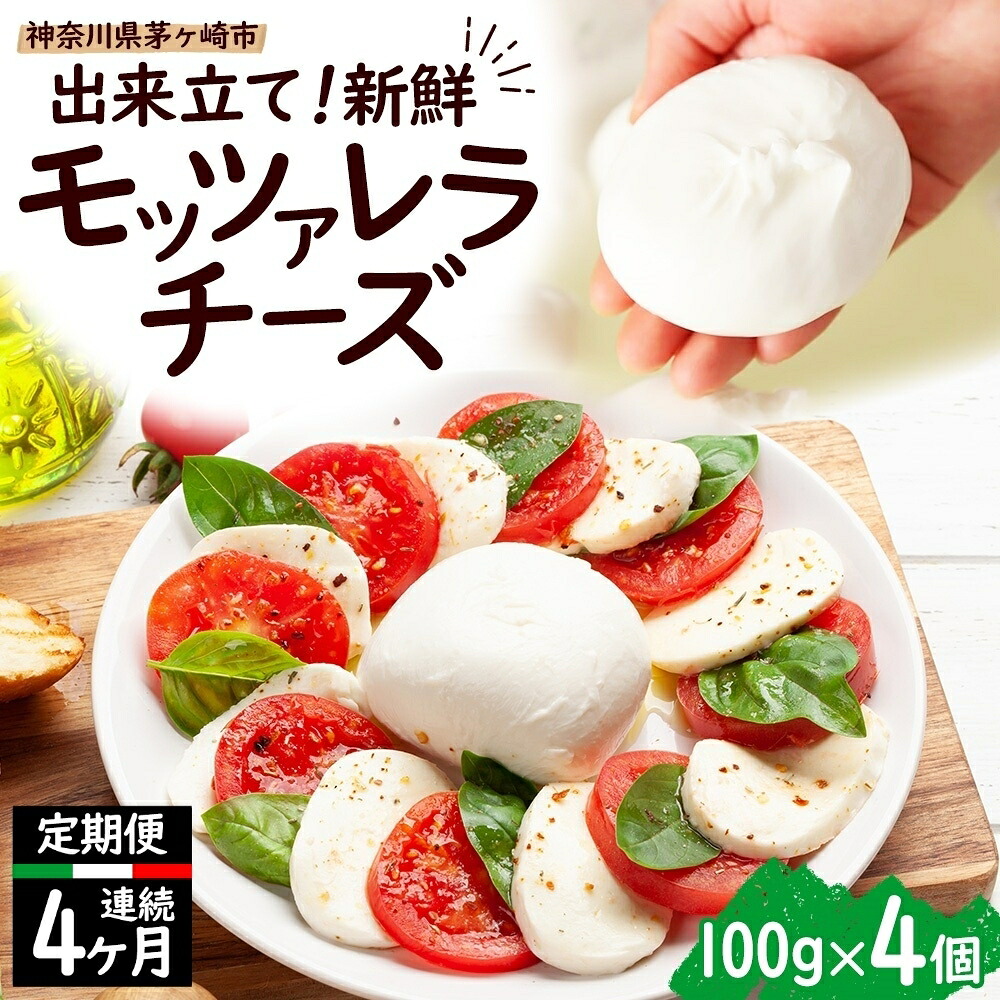 【ふるさと納税】4ヶ月定期便 出来立て新鮮 モッツァレラチーズ100g × 4個セット 茅ヶ崎産 チーズ モッツァレラ 手作り Osteria e Bottega S 神奈川県 湘南 茅ヶ崎市 フレッシュチーズ　お届け：準備が出来次第順次発送（お申込日の翌月 から4ヶ月連続のお届け） 29,250円