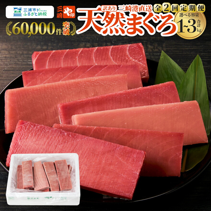 【ふるさと納税】＜容量が選べる＞【訳あり】【全2回 定期便】徳用 老舗 三崎まぐろ 問屋から直送 新鮮 天然 マグロ 赤身 計2kg～6kg まぐろ 鮪 三崎港 海鮮 魚 魚介類 刺身 わけあり 冷凍 や印 神奈川県 三浦市 おすすめ ランキング プレゼント ギフト｜神奈川県三浦市 22,400円