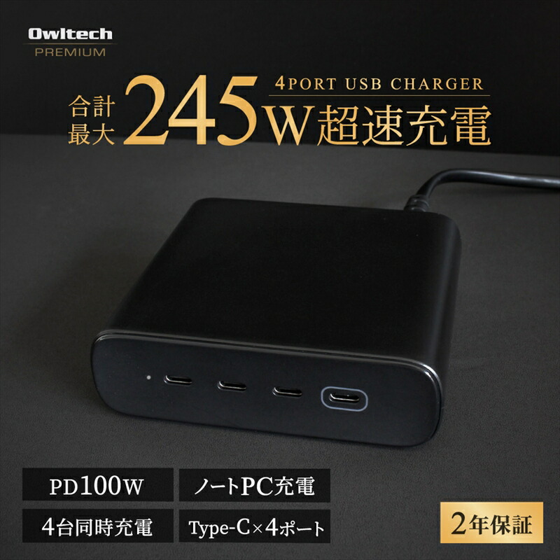 【ふるさと納税】超速 申し受ける器 4界面 オウルテック 超 高最終生産物 超弾丸道路申し受ける USB Type-C × 4 4台 等しく申し受ける AC申し受ける器 足し加える 最大限度 245W最終生産物  スマホ マイコン マイコン 経口避妊薬 かっこ良い電話機 OEC-ACPD245C4G-BK Owltech 神奈川 海老名