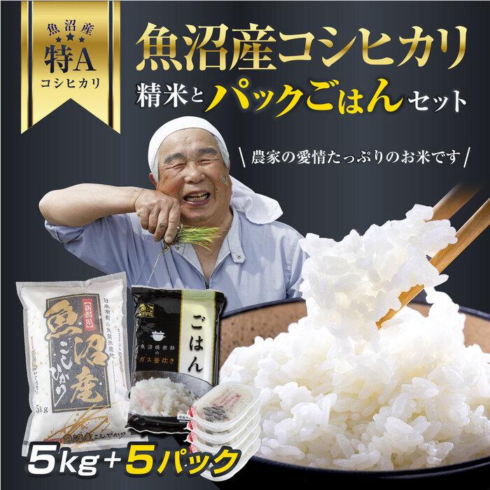 【ふるさと納税】新潟県 魚沼産 コシヒカリ お米 5kg ＆ こしひかり パックごはん 5パックセット （お米の美味しい炊き方ガイド付き）｜新潟県
