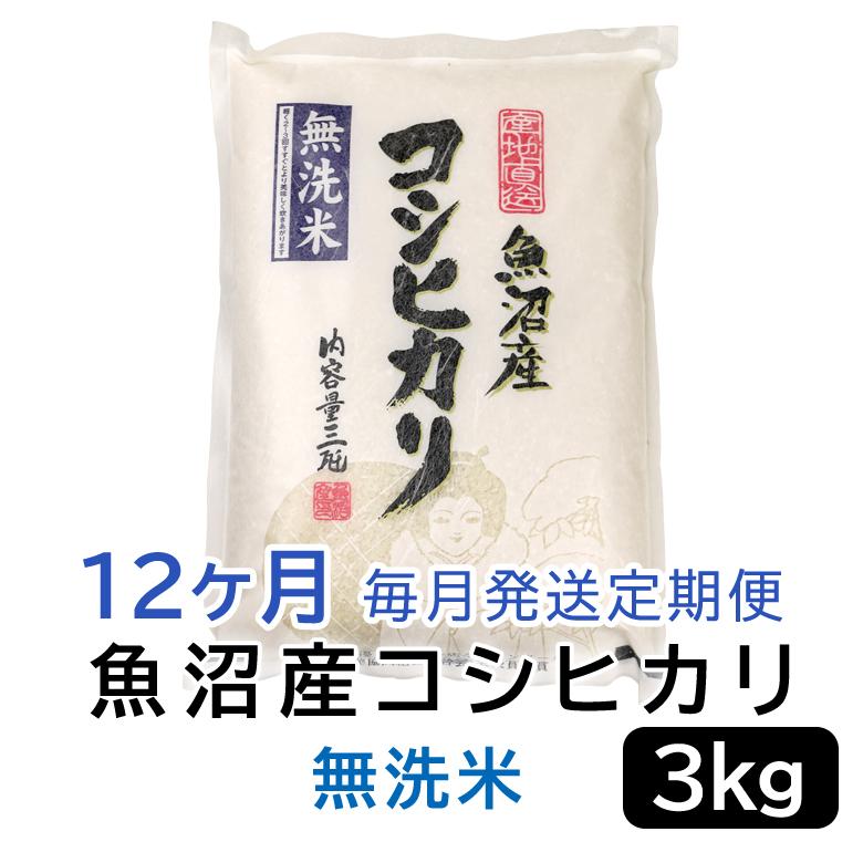 【ふるさと納税】【無洗米】お米マイスター厳選!魚沼産コシヒカリ 3kg×12ヶ月毎月発送 定期便 新潟県 新潟 無洗米 魚沼 魚沼産 こしひかり 3kg 3キロ 12回 頒布会 12か月 | お米 こめ 白米 食品 人気 おすすめ 送料無料|新潟県