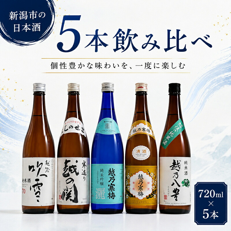 【ふるさと納税】日本酒 飲み比べセット 越後銘門酒会 新潟市の銘酒 飲み比べ 720ml&times;5本 （越乃寒梅 越乃八豊 越の関 雪乃風雪 越路吹雪）N725A 新潟 セット 辛口 ギフト 正月 年越し｜新潟県新潟市