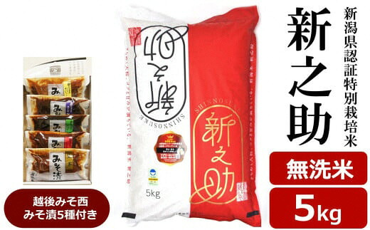 【ふるさと納税】【令和7年産米】新之助 無洗米 5kg 新潟県認証特別栽培米 ＆ 越後みそ西みそ漬5種セット [Y0518]【新潟県 柏崎市 】｜新潟県柏崎市