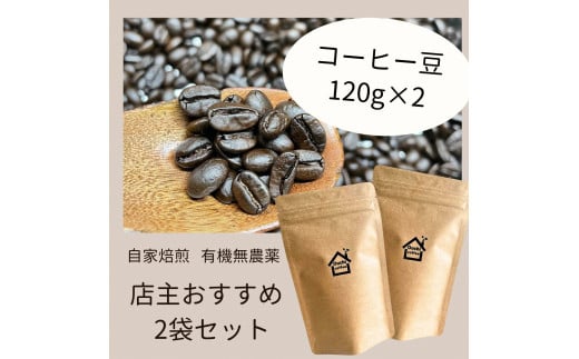 【ふるさと納税】 農薬不使用 自家焙煎 おすすめ2種焙煎豆セット 【 240ｇ 120ｇ×2袋 フェアトレードコーヒー オーガニック 有機栽培 有機 コーヒー豆 C57 】