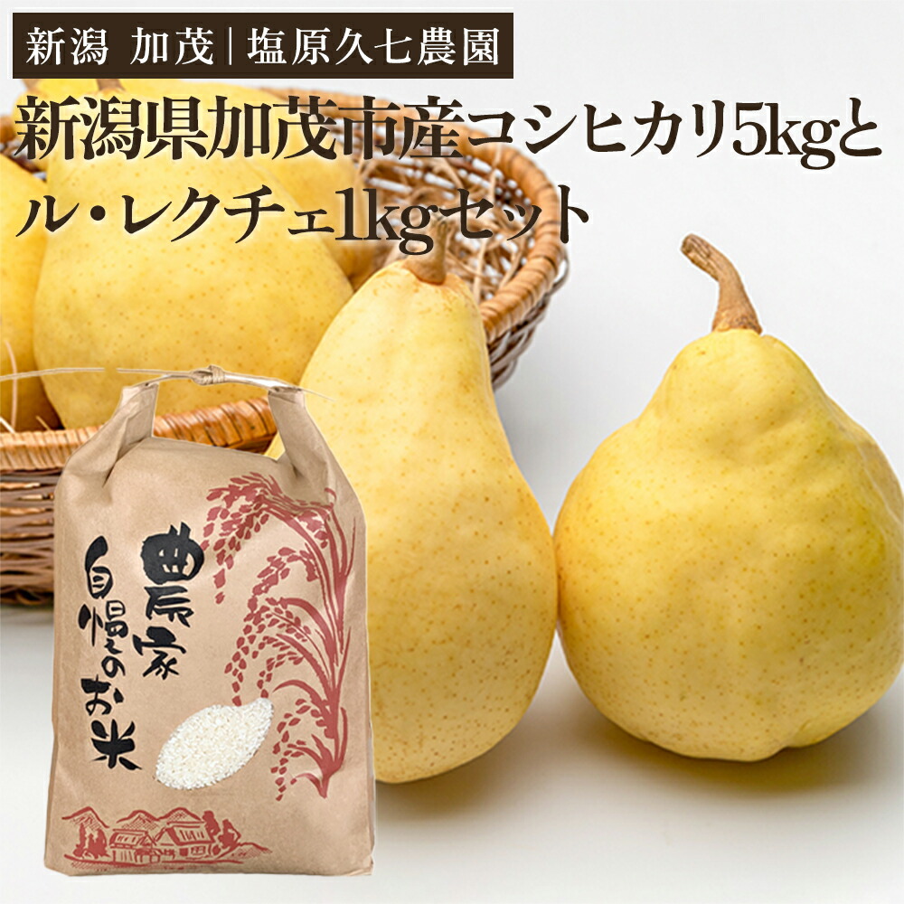 【ふるさと納税】【2025年先行予約】新潟県加茂市産コシヒカリ5kgとル・レクチェ1kgセット 《11月下旬～順次出荷》 新潟産コシヒカリ 新潟米 白米 お米 ご飯 洋梨 フルーツ ルレクチェ ルレクチエ 加茂市 塩原久七農園