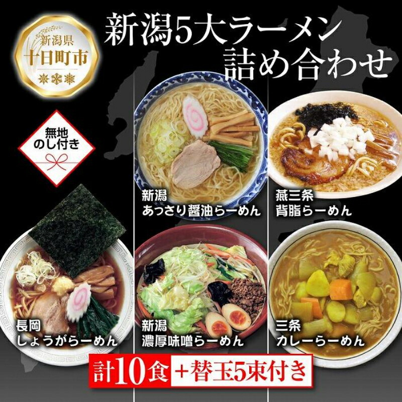 【ふるさと納税】あっさり醤油 燕三条背脂 長岡しょうが 濃厚味噌 三条カレーらーめん 計10食 替え玉 乾麺 詰め合わせ 無地熨斗 しょうゆ みそ 備蓄 お取り寄せ ギフト のし 熨斗 松代そば善屋 新潟県 十日町市 麺類 コシ こだわり