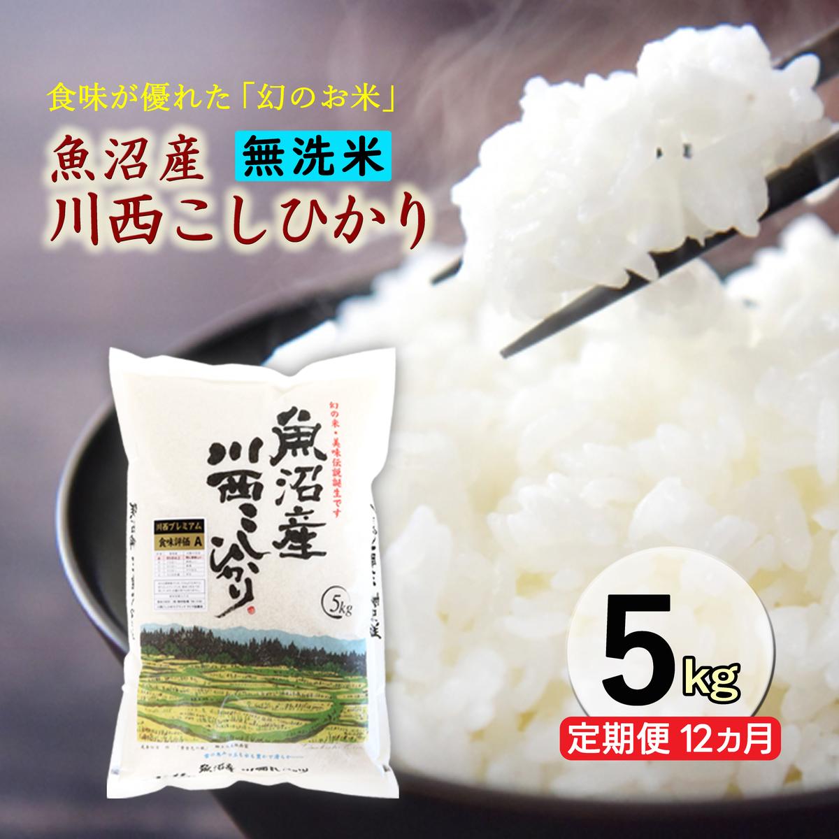 【ふるさと納税】【定期便／12ヶ月】無洗米 魚沼産川西こしひかり5kg お米 コシヒカリ 魚沼産コシヒカリ 魚沼産こしひかり 　お届け：準備でき次第、順次発送｜新潟県十日町市
