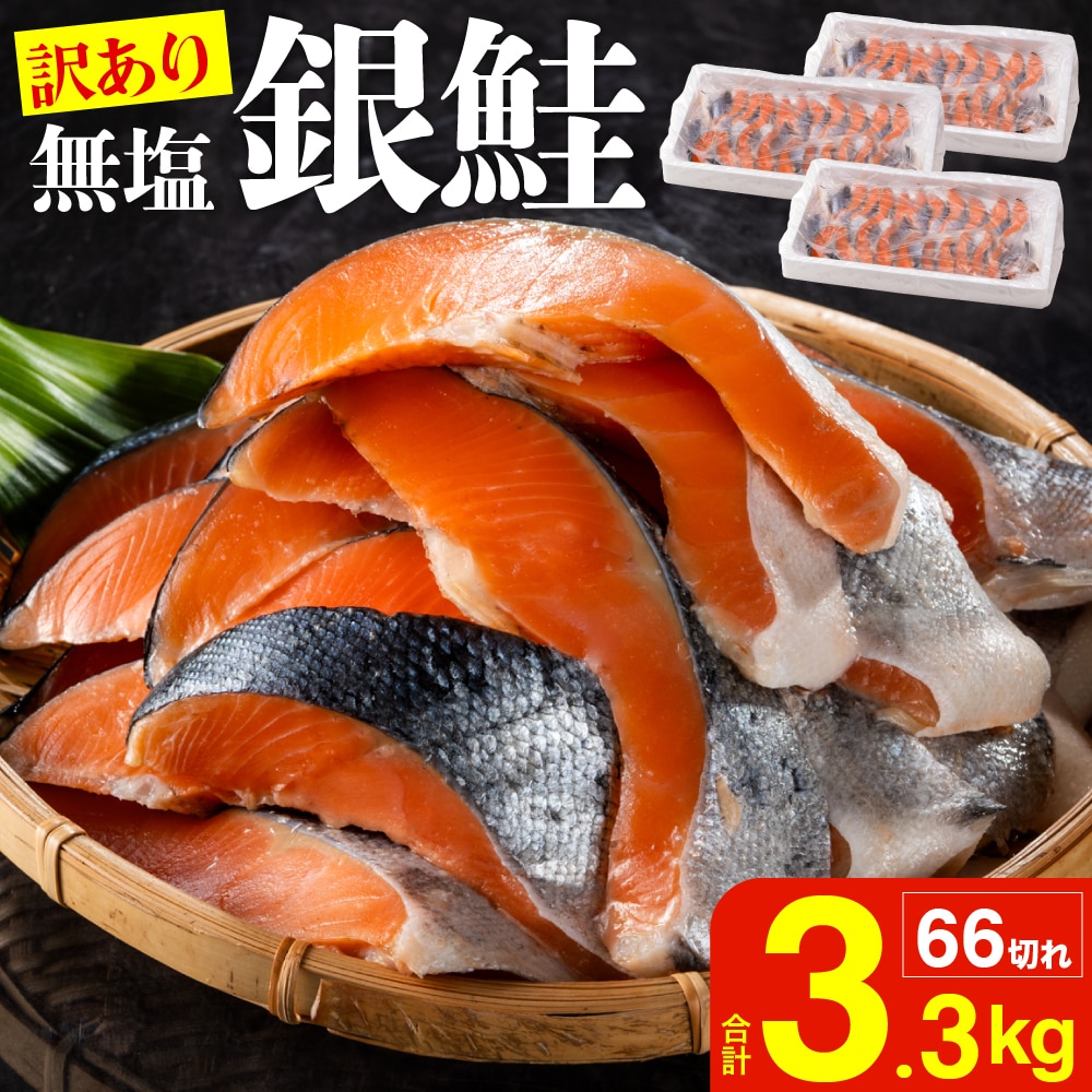 【ふるさと納税】【訳あり】海鮮返礼品 銀鮭切身 (打ち身、色飛び、カマ入) 約3.3kg 【 鮭 シャケ さけ サーモン 海鮮 魚 魚介 切り身 冷凍 規格外 不揃い 燕三条 新潟県 燕市 】