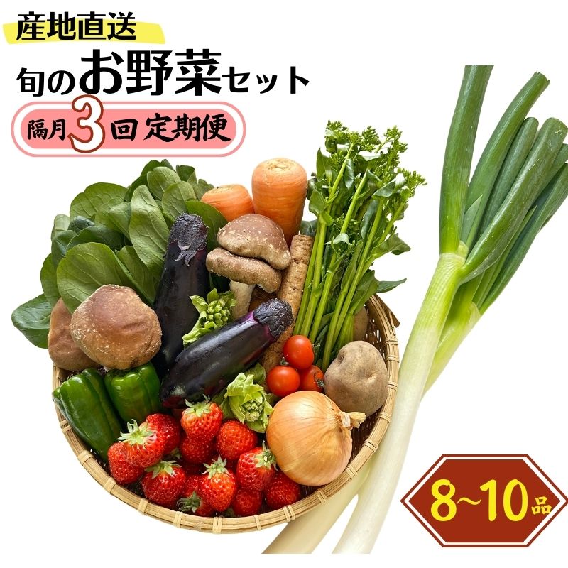 【ふるさと納税】定期便【隔月3回お届け】旬の野菜セットを直売所からお届け 8～10品詰め合わせ  大根･白菜･春菊･アスパラ菜･しいたけ･ほうれん草･ふきのとう･タラの芽･山菜･にんじん･イチゴ･トマト･きゅうり･ピーマン･ジャガイモ･玉ねぎ･長ネギ･里芋 JA