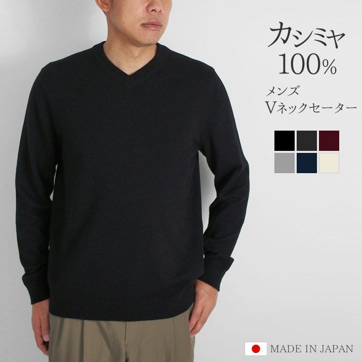 【ふるさと納税】 Vネックセーター カシミヤ 100% メンズ 日本製 M L LL | ニット Vネック 薄手 無地 シンプル 長袖 秋冬 冬 新潟県 五泉市 高橋ニット株式会社