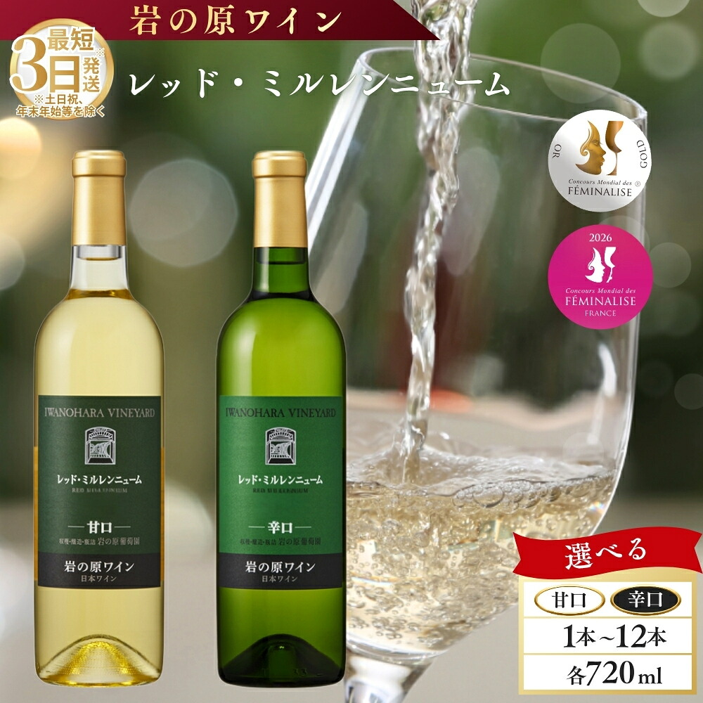 【ふるさと納税】ワイン 岩の原ワイン レッド・ミルレンニューム 世界ワインコンクール金賞 1本 2本 3本 6本 12本 720ml 希少ぶどう品種 甘口 辛口 お酒 希少 ぶどう 岩の原 新潟 上越 最短3日発送　お届け：入金確認後、順次発送｜新潟県上越市