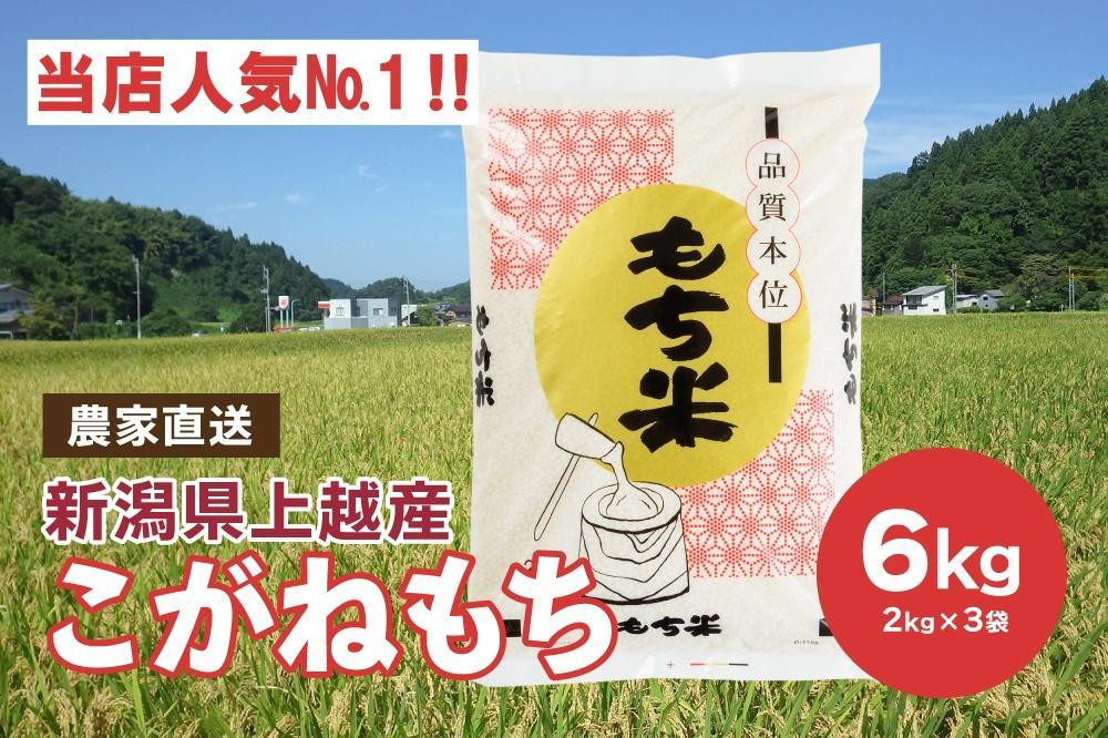 【ふるさと納税】ブランドもち米「 こがねもち 」令和6年産／【精米6kg（2kg×3袋）】コガネモチ 米 お米 こめ 新潟 上越　お届け：ご注文後、2週間を目途に順次発送いたします。