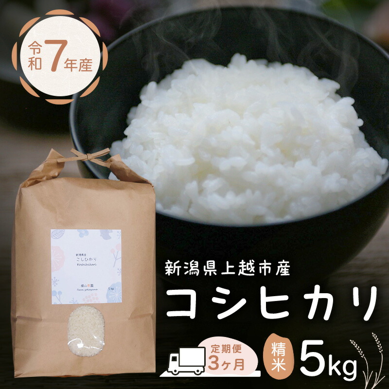 【ふるさと納税】定期便 3ヶ月 米 新潟県上越市産 横山農園 コシヒカリ 令和7年産 5kg（5kg&times;1袋）毎月3回配送 こしひかり お米 精米 米 ご飯 送料無料｜新潟県上越市