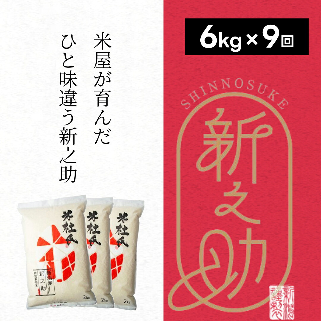 【ふるさと納税】【令和7年産】【9ヶ月定期便】特別栽培米 新之助 6kg (2kg×3袋)×9回 米杜氏 壱成 白米 精米 大粒 つや 光沢 弾力 芳醇 新潟県 米 こめ コメ|新潟県阿賀野市