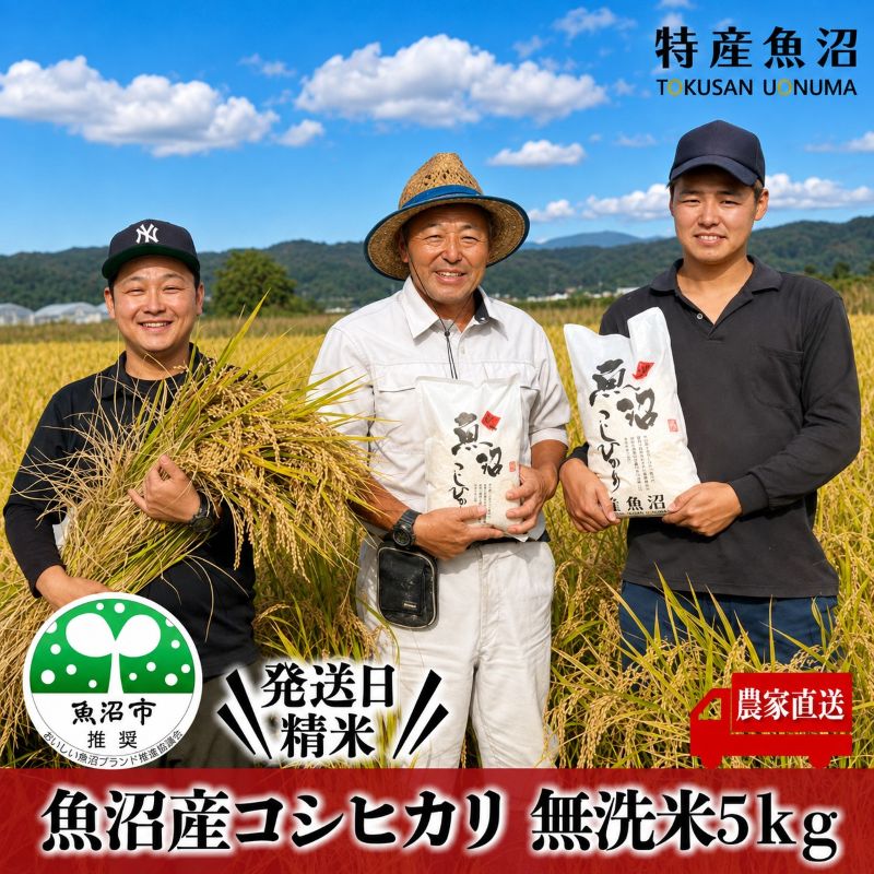 【ふるさと納税】令和7年産 農家直送! 魚沼産 コシヒカリ 無洗米 5kg ( 米 こしひかり お米 こめ コメ 魚沼産コシヒカリ 魚沼 新潟 魚沼産こしひかり おこめ 白米 精米 ) お届け:寄附入金確認後、約2週間~1ヶ月ほどでお届け|新潟県魚沼市 ふるさと納税