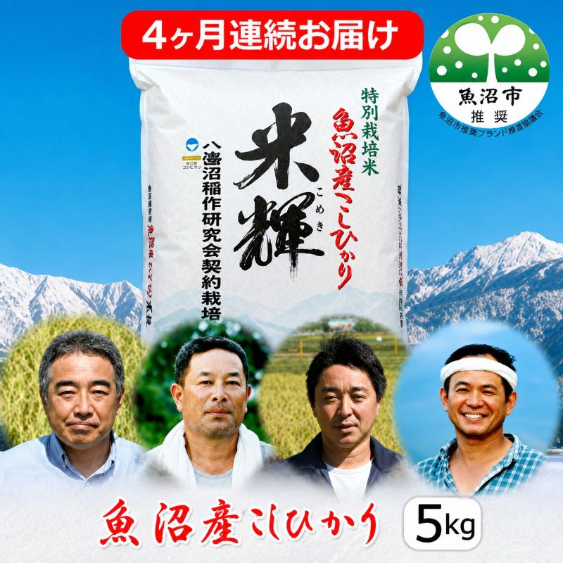 【ふるさと納税】新潟県認証【特別栽培米】魚沼産こしひかり 5kg 4ヶ月連続お届け お米 コシヒカリ 　お届け：寄附入金確認後の翌月より発送｜新潟県魚沼市　ふるさと納税