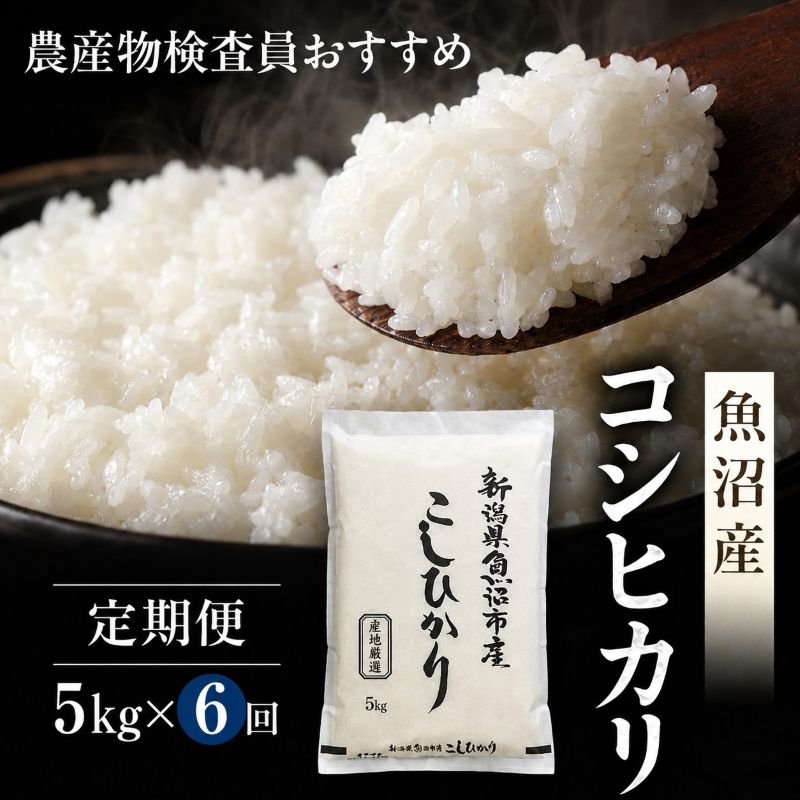 【ふるさと納税】農産物検査員お奨め 魚沼産こしひかり （精米） 5kg 6ヶ月 連続お届け （ 米 定期便 コシヒカリ 魚沼産 精米 白米 お米 こめ コメ こしひかり 魚沼 半年 6回 お楽しみ ） 　お届け：寄附入金確認後の翌月より発送｜新潟県魚沼市　ふるさと納税