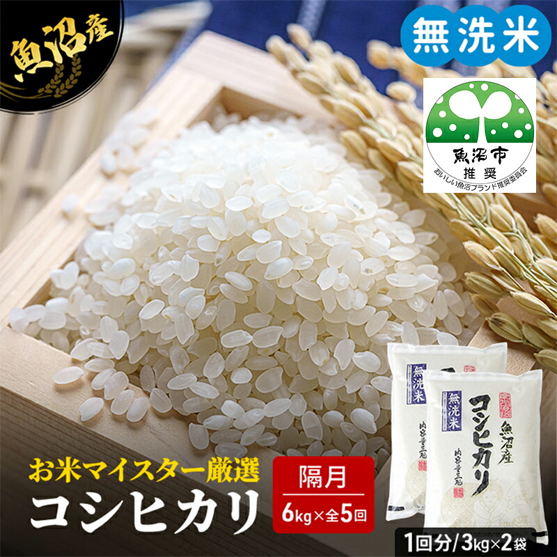 【ふるさと納税】無洗米 定期便 隔月 5回 コシヒカリ 6kg 米 白米 お米 魚沼産コシヒカリ 新潟米 新潟 魚沼市 定期　お届け：寄附入金月の翌月より発送