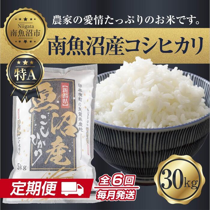 【ふるさと納税】【定期便】 新潟県 南魚沼産 コシヒカリ お米 30kg×計6回 精米済み 半年間 毎月発送 こしひかり（お米の美味しい炊き方ガイド付き） | お米 こめ 白米 コシヒカリ 食品 人気 おすすめ 送料無料 魚沼 南魚沼