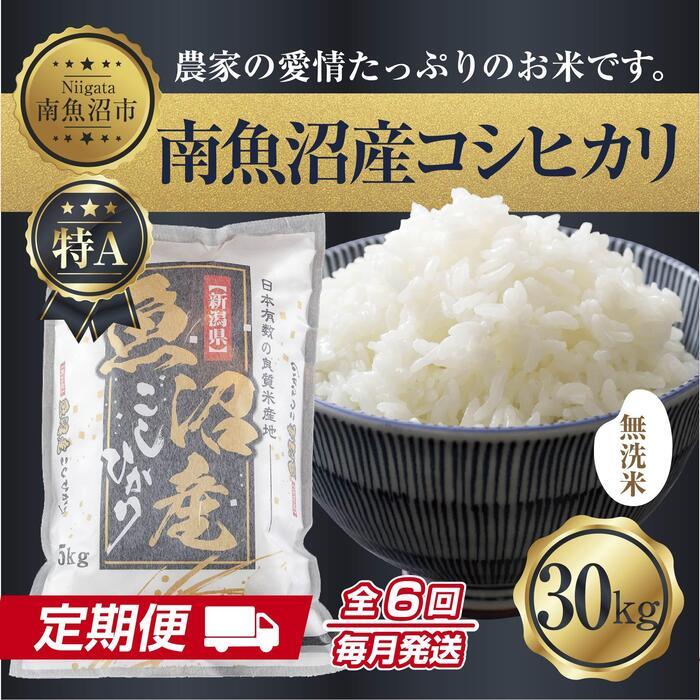 【ふるさと納税】【定期便】無洗米 新潟県 南魚沼産 コシヒカリ お米 30kg×計6回 精米済み 半年間 毎月発送 こしひかり（お米の美味しい炊き方ガイド付き） | お米 こめ 白米 コシヒカリ 食品 人気 おすすめ 送料無料 魚沼 南魚沼