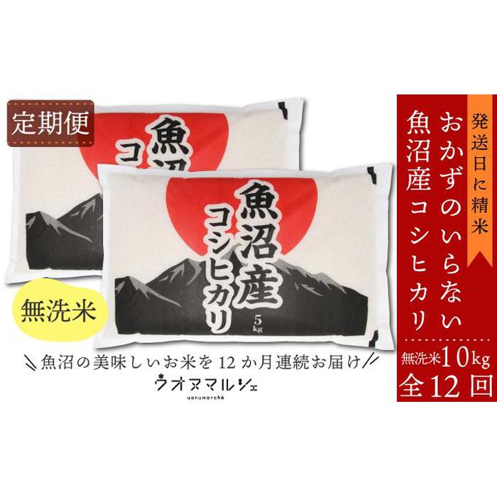 【ふるさと納税】【令和７年産】【お米定期便/全１２回】 おかずのいらない 魚沼産コシヒカリ　無洗米１０ｋｇ【定期便 銘柄米 ブランド米 無洗米 こしひかり コシヒカリ 魚沼産 新潟米 産地直送 お米 米 こめ コメ ご飯 御飯 ごはん】｜新潟県南魚沼市