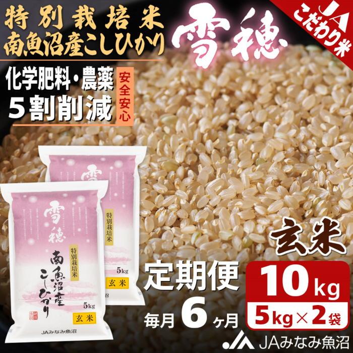 【ふるさと納税】【JAみなみ魚沼定期便】特別栽培米南魚沼産こしひかり「雪穂」玄米（10kg&times;全6回） ≪農薬5割削減 調整玄米 精選玄米 特A獲得日本一産地 高品質精米 もっちり甘い 南魚沼産コシヒカリ 定期便 コシヒカリ こしひかり 玄米 銘柄米≫｜新潟県南魚沼市