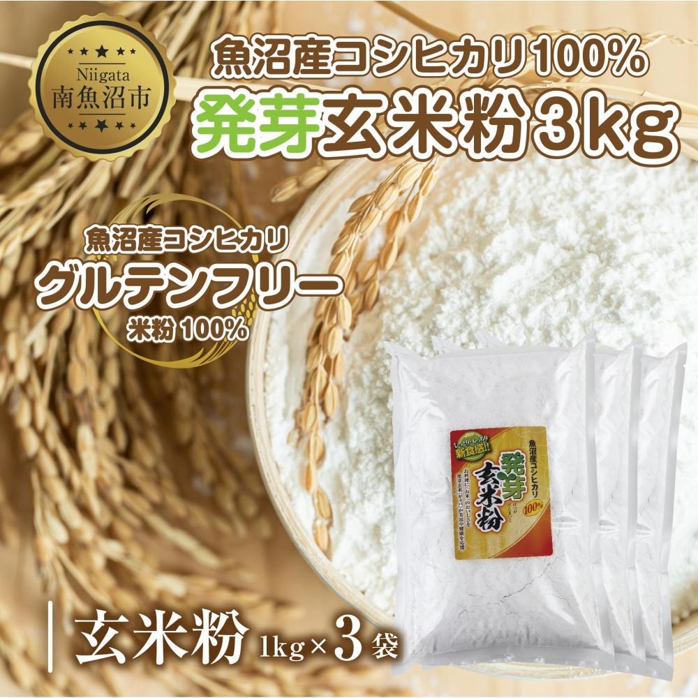 【ふるさと納税】魚沼産 コシヒカリ 発芽玄米粉 1kg×3袋 計3kg 玄米 グルテンフリー 小麦不使用 アレルギー GABA お取り寄せ 菓子 パン ケーキ ギフト 送料無料 コパフーズ 新潟県 南魚沼市 | 食品 加工食品 人気 おすすめ 送料無料
