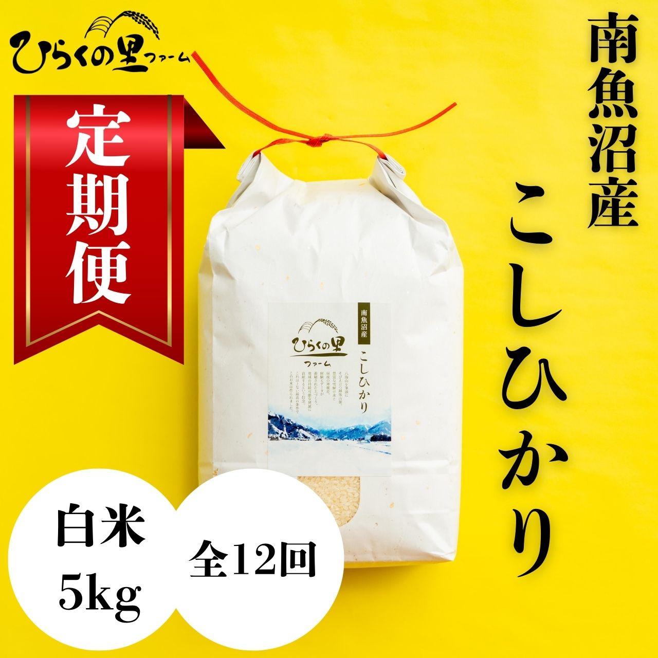 【ふるさと納税】【定期便】（全12ヶ月）もっちり甘い！南魚沼産コシヒカリ 白米5kg ひらくの里ファーム【定期便 銘柄米 ブランド米 精米 こしひかり コシヒカリ 魚沼産 新潟米 産地直送 お米 米 こめ コメ ご飯 御飯 ごはん】｜新潟県南魚沼市