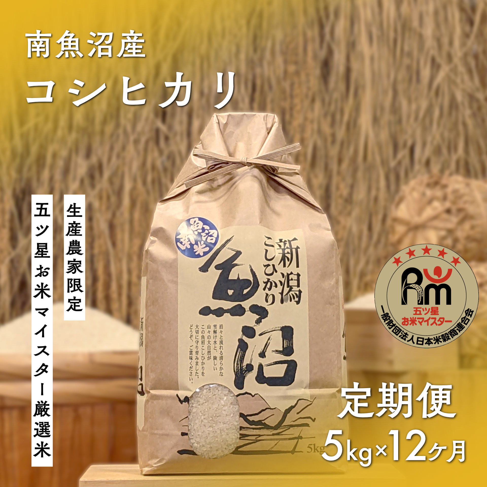 【ふるさと納税】令和７年産「五つ星お米マイスター」の南魚沼産コシヒカリ　精米5kg&times;12回（毎月定期便）【定期便 銘柄米 ブランド米 精米 こしひかり コシヒカリ 魚沼産 新潟米 産地直送 お米 米 こめ コメ ご飯 御飯 ごはん】｜新潟県南魚沼市