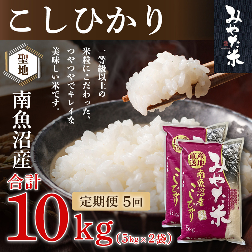 【ふるさと納税】【令和8年産新米予約】【定期便5ヶ月】南魚沼産こしひかり みやた米10kg(5kg×2袋)【定期便 銘柄米 ブランド米 精米 こしひかり コシヒカリ 魚沼産 新潟米 お米 米】【2026年10月上旬より1ヶ月以内に順次発送予定】|新潟県南魚沼市