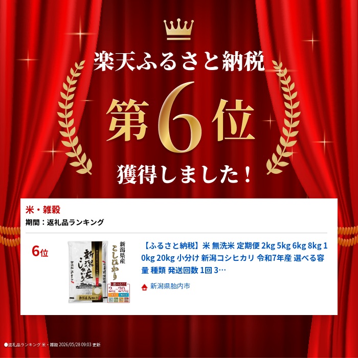 【ふるさと納税】米 無洗米 新米 定期便 新潟県産コシヒカリ 選べる 令和7年産 令和8年産 内容量 2kg 5kg 6kg 8kg 10kg 20kg 発送回数 1回 3回 6回 12回 3ヶ月 6ヶ月 12ヶ月 3か月 6か月 12か月 農家応援 小分け 種類 新潟こしひかり 精米 白米 お米 サンヴィリッジ新潟