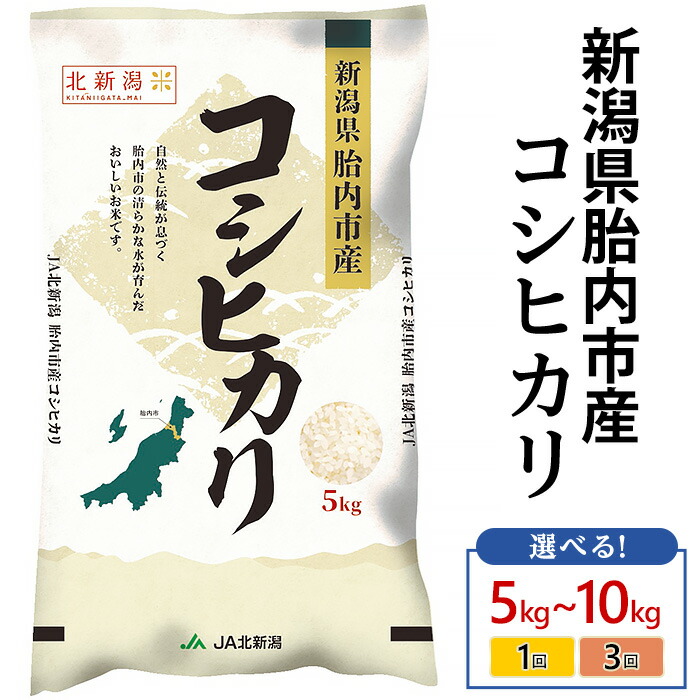 【ふるさと納税】米 定期便 5kg 10kg 新潟 コシヒカリ 令和7年産 精米 白米 お米 選べる 1回 3回 3ヶ月 3か月 新潟こしひかり 新潟県胎内市産コシヒカリ（JA北新潟）｜新潟県胎内市