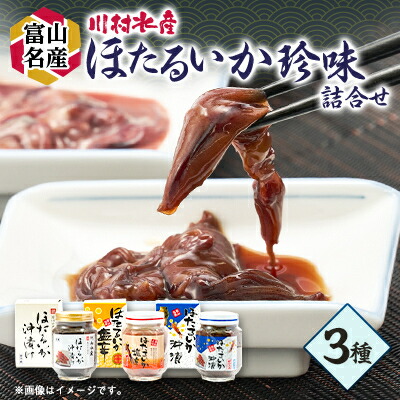 【ふるさと納税】川村水産　ほたるいか塩辛・沖漬　3本【配送不可地域：離島】【1234337】
