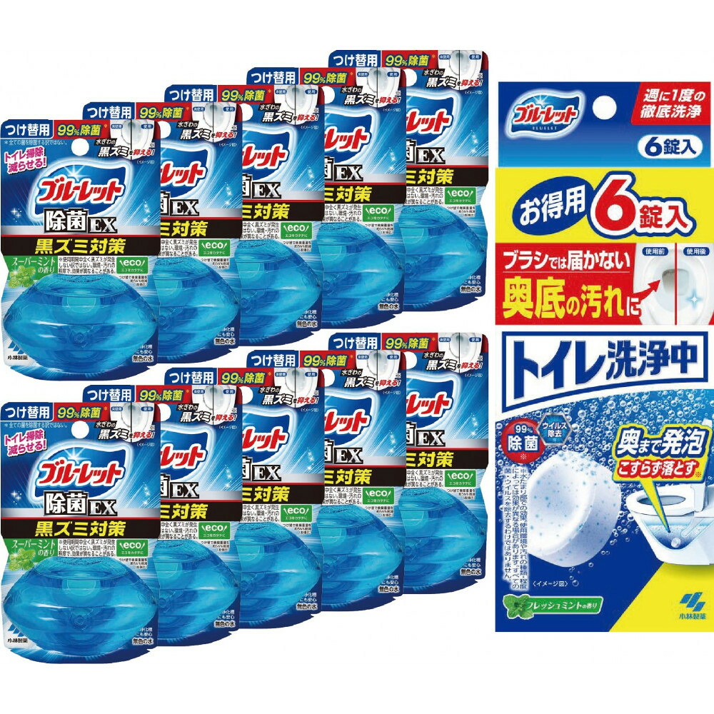 【ふるさと納税】液体ブルーレットおくだけ除菌ＥＸスーパーミント　付替え用10個＆トイレ洗浄中(6錠)×1　詰め替え 詰替え 付け替え 付替え | 雑貨 日用品 トイレ クリーナー 洗剤