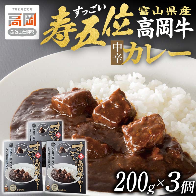 【ふるさと納税】寿五位高岡牛カレー ( 中辛 ) 200g×3個 カレー レトルト 牛 お土産 贈り物 富山 高岡市 FAD-1467