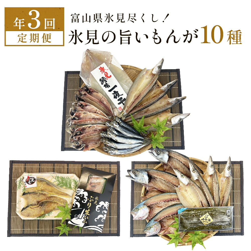 【ふるさと納税】【能登半島地震復興支援】〈定期便 全３回〉 富山県氷見尽くし！「氷見ぶり」「氷見産干物」「氷見産昆布〆お刺身」など氷見の旨いもんが10種！　【定期便 魚貝類 干物 加工食品 魚介類 ぶり ほたるいか 一夜干し 昆布締め 富山湾 氷見】