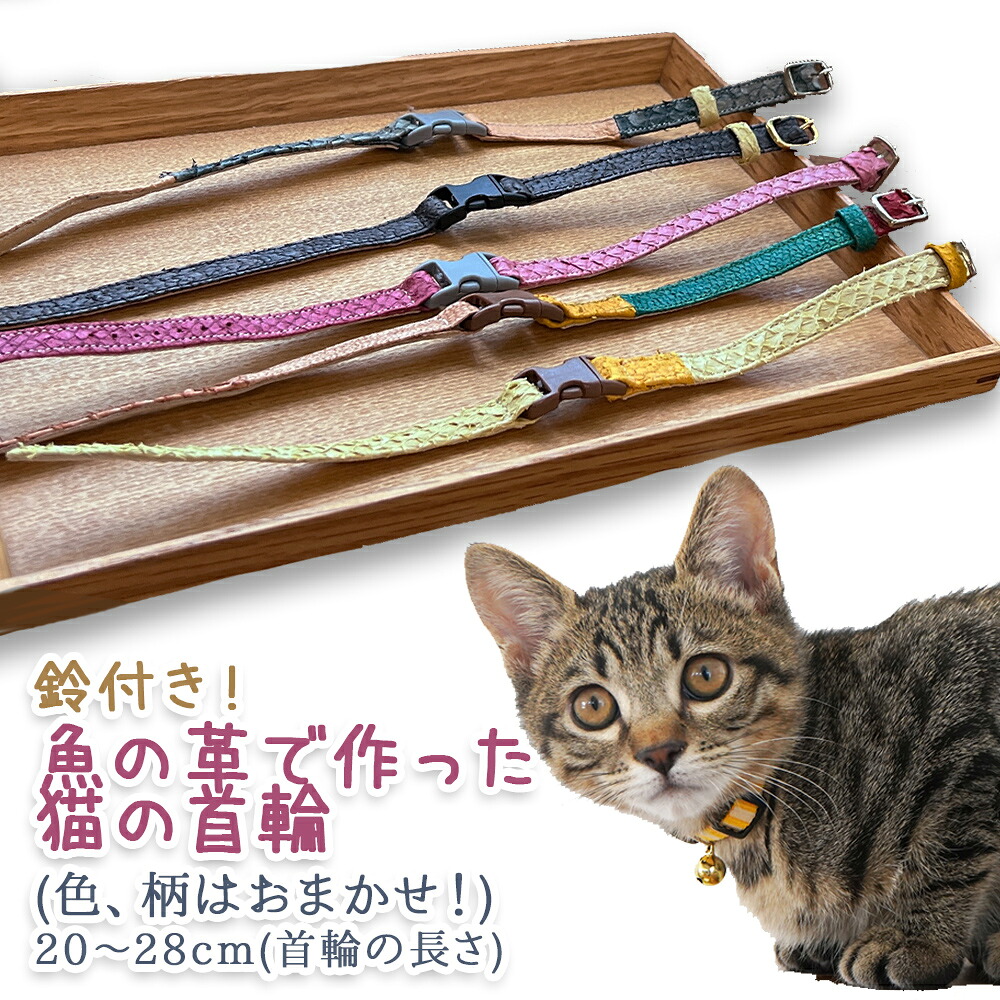 【ふるさと納税】 鈴付き添い人！魚の革で作った猫の頸飾り（色、柄はおまかせ！） 富山県 氷見市 革 製作品 猫 くびわ 20 糎 ～ 28 糎