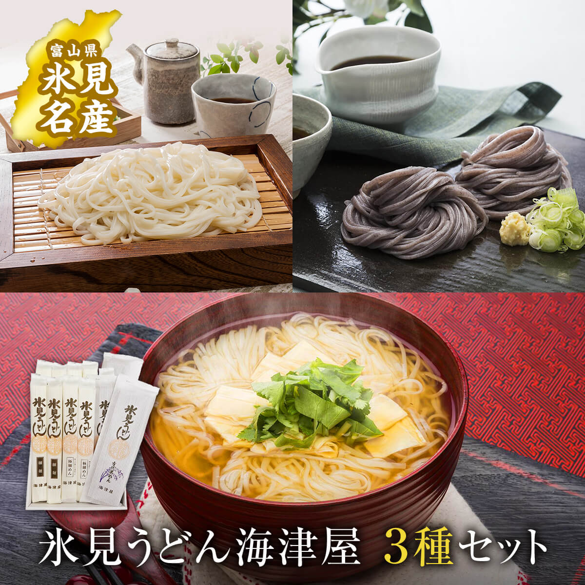 12400円 返品交換不可 氷見うどん 海津屋 〈細麺 極細麺 古代米めん〉 ３種セット 富山県 氷見市 ひみうどん