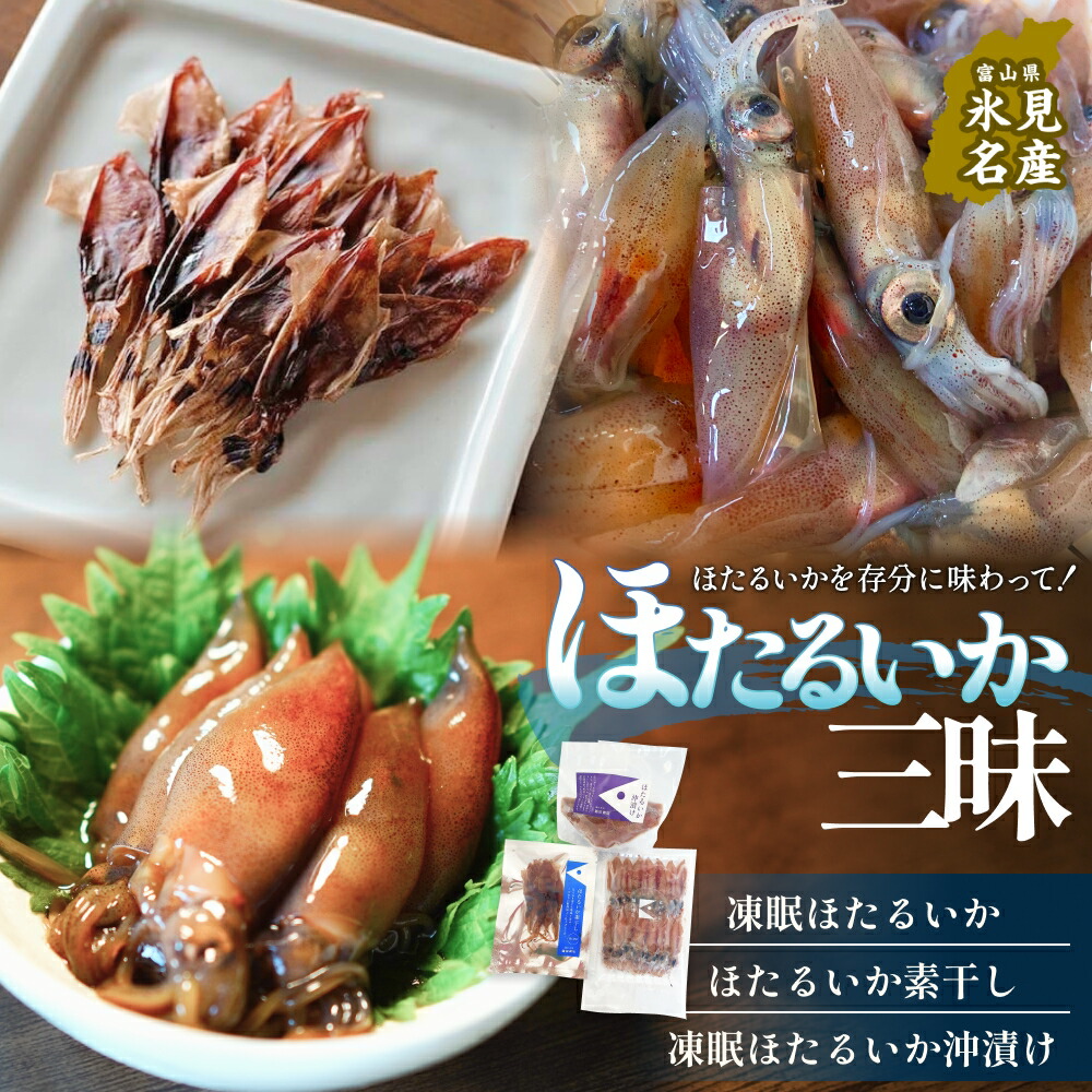ふるさと納税 氷見市 お酒のお供「ほたるいか素干・味醂」「するめいか塩辛」珍味3種と鱈場おすすめ氷見干物3種セット ふるさと納税 お酒のお供に！氷見堀与 ほたるいか・ぶり